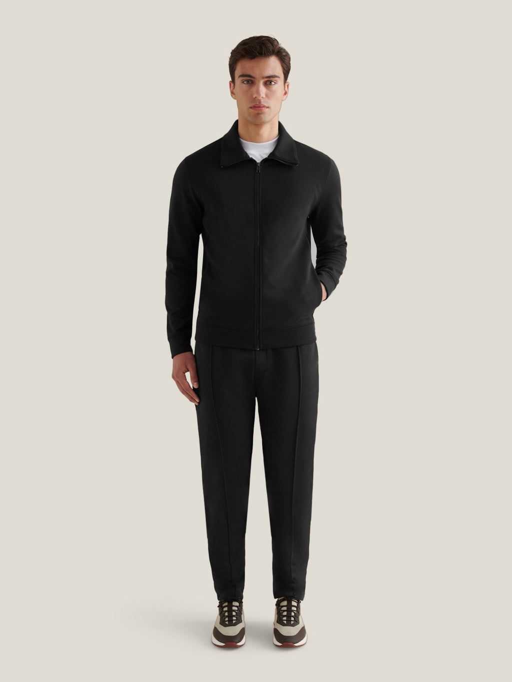 Black Interlock Zip Funnel Sweatshirt for Casual Wear