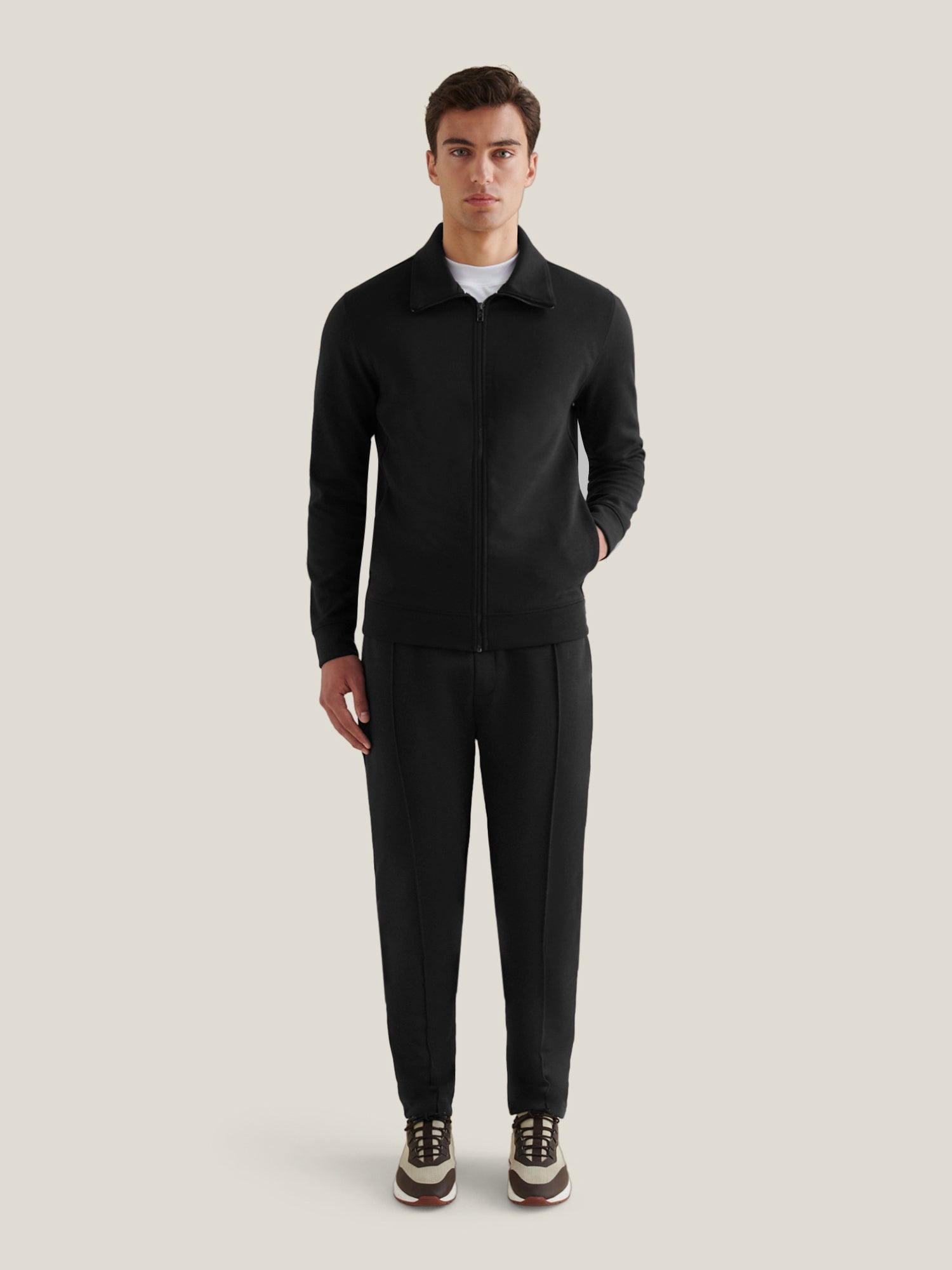 Black Interlock Zip Funnel Sweatshirt for Casual Wear