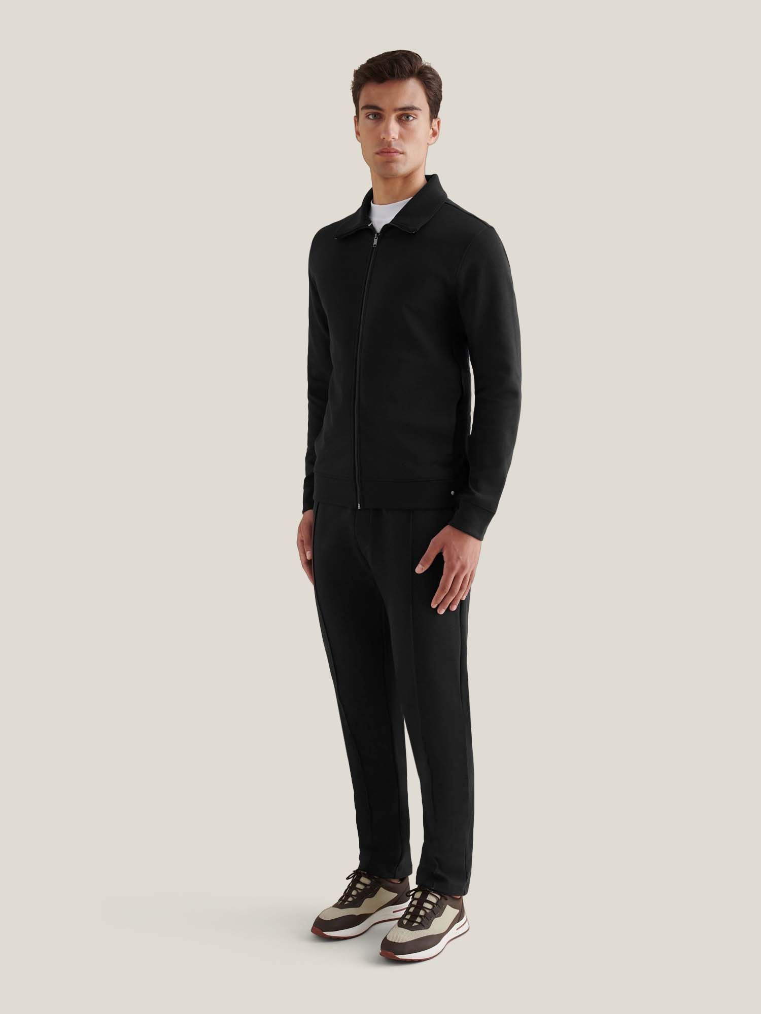 Black Interlock Zip Funnel Sweatshirt for Casual Wear