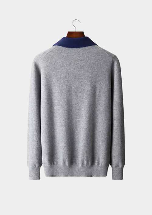 Cashmere Two-Tone Zipper Polo Shirt for Men - Luxurious Knitwear