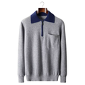 Cashmere Two-Tone Zipper Polo Shirt for Men - Luxurious Knitwear