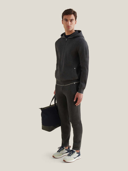 Charcoal Grey Knit Zip Hoodie for Men - Casual Wear, Milano Style