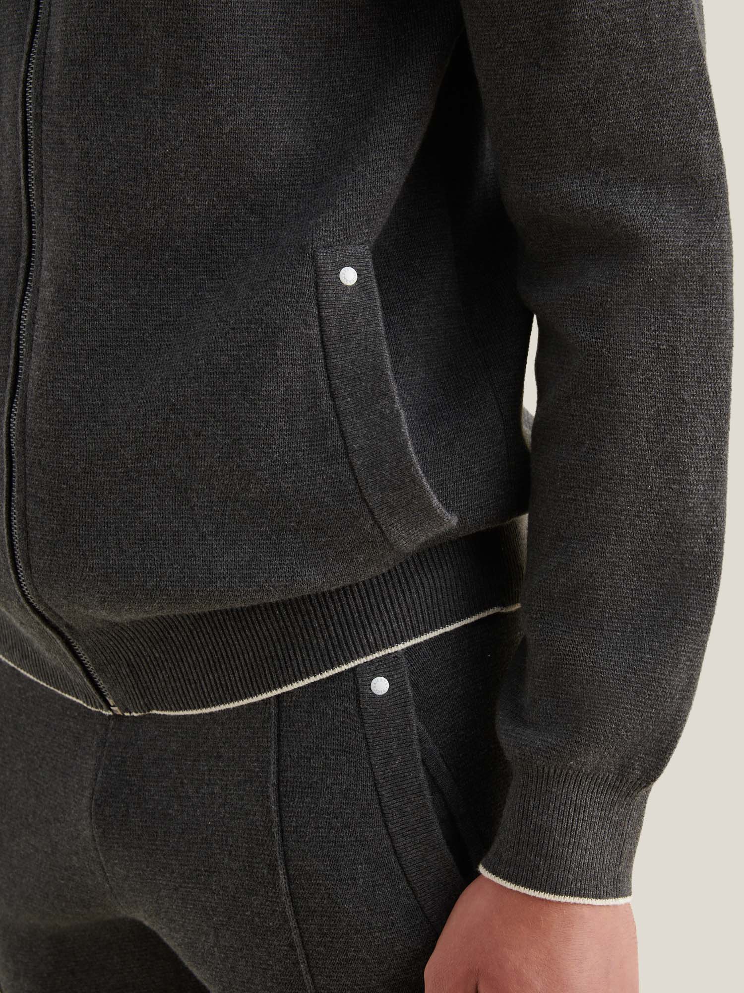 Charcoal Grey Knit Zip Hoodie for Men - Casual Wear, Milano Style