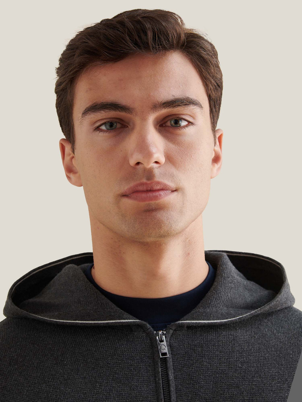 Charcoal Grey Knit Zip Hoodie for Men - Casual Wear, Milano Style