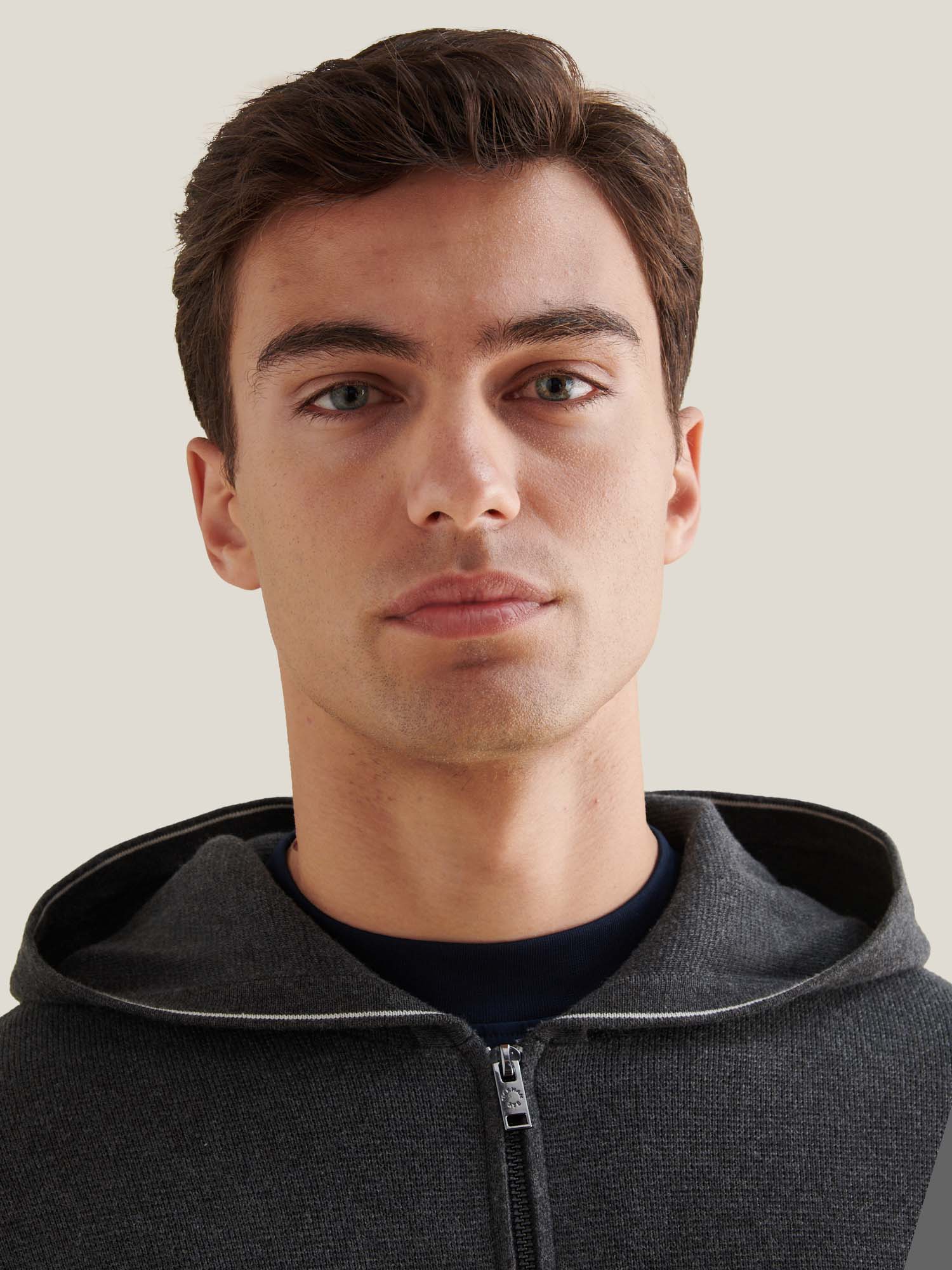 Charcoal Grey Knit Zip Hoodie for Men - Casual Wear, Milano Style