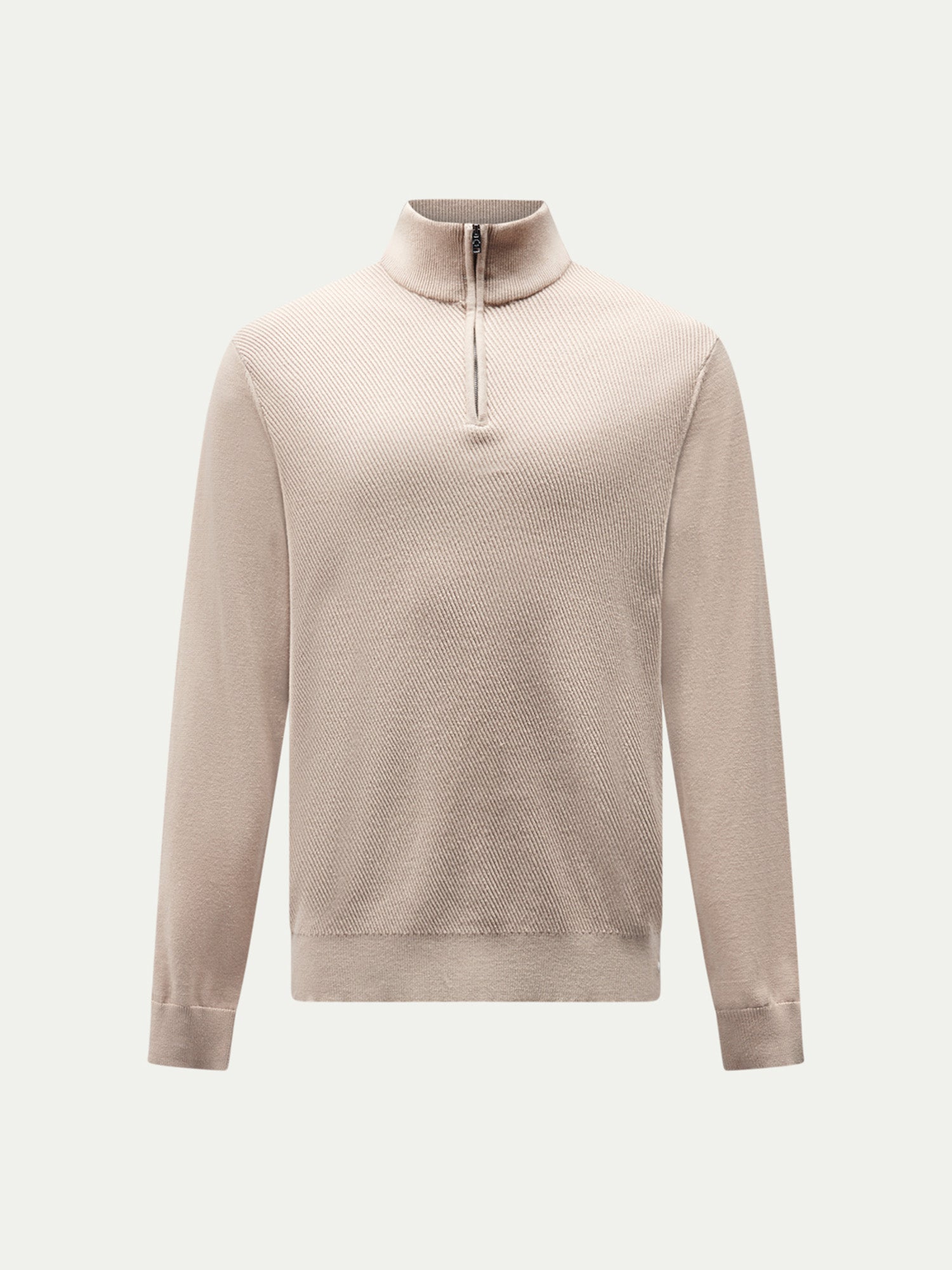 Cotton Blend Rib Knit ¼ Zip Pullover for Casual Wear in Simply Taupe
