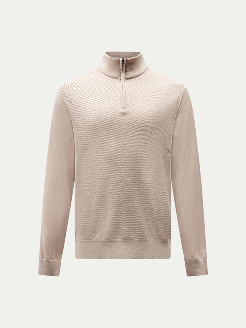 Cotton Blend Rib Knit ¼ Zip Pullover for Casual Wear in Simply Taupe