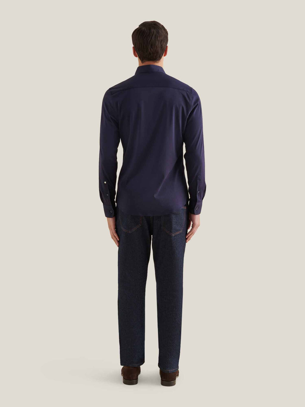 Dark Sapphire Navy Jersey Hidden-Button Shirt for Casual Wear