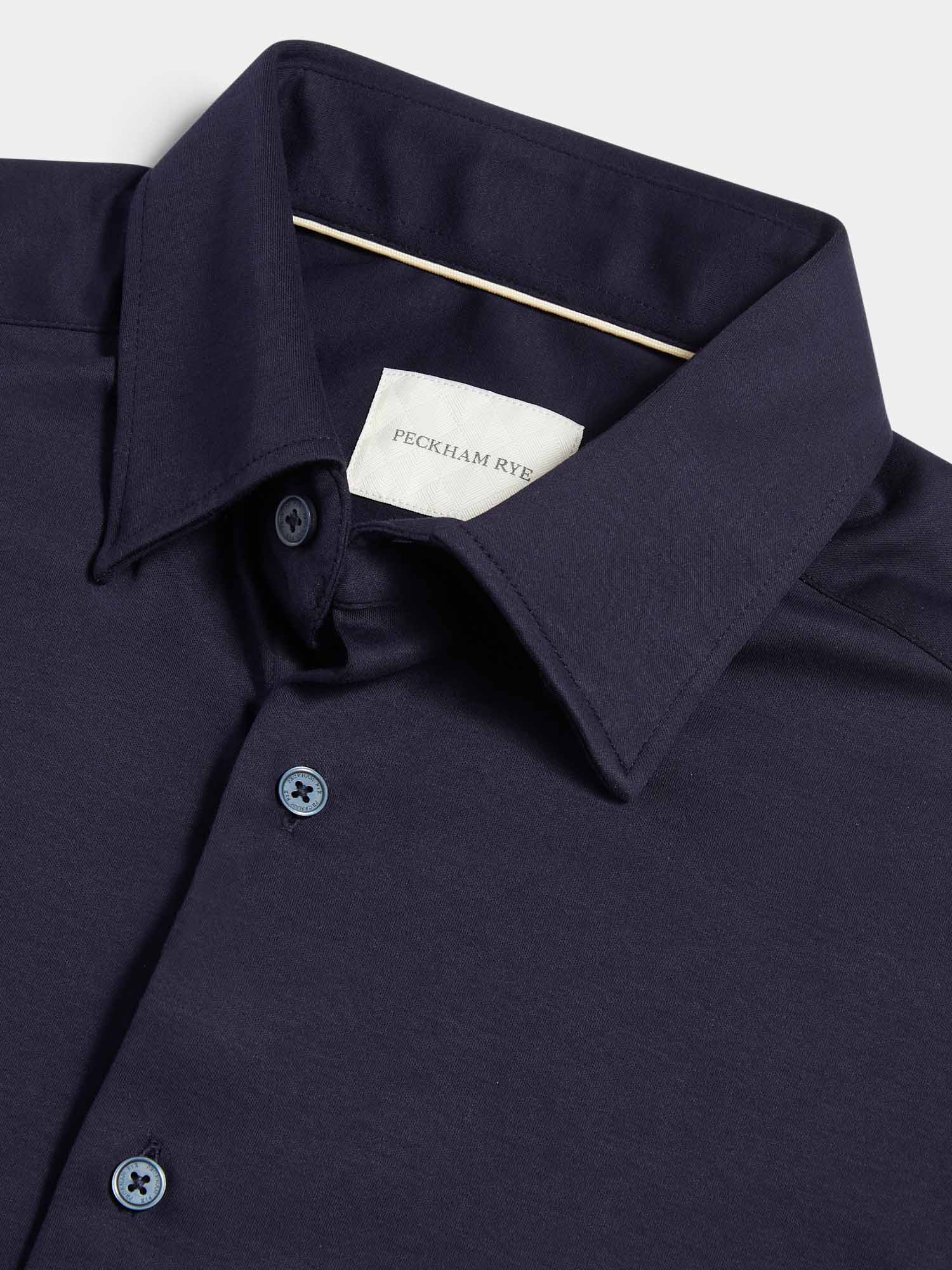 Dark Sapphire Navy Jersey Hidden-Button Shirt for Casual Wear
