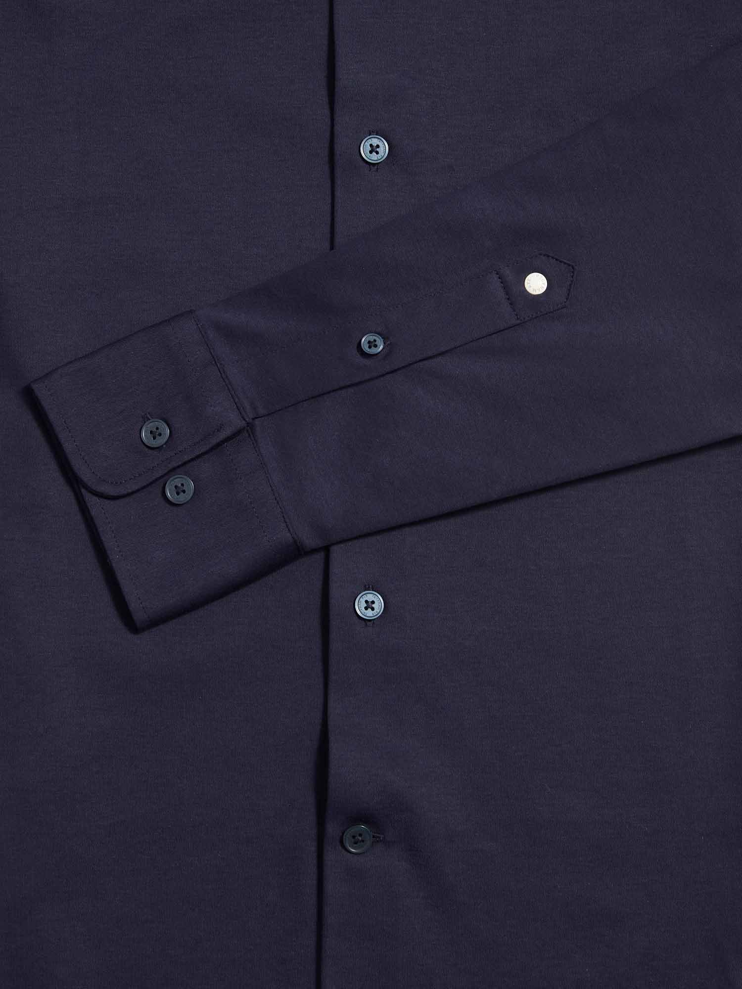Dark Sapphire Navy Jersey Hidden-Button Shirt for Casual Wear