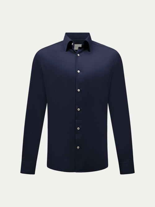 Dark Sapphire Navy Jersey Hidden-Button Shirt for Casual Wear