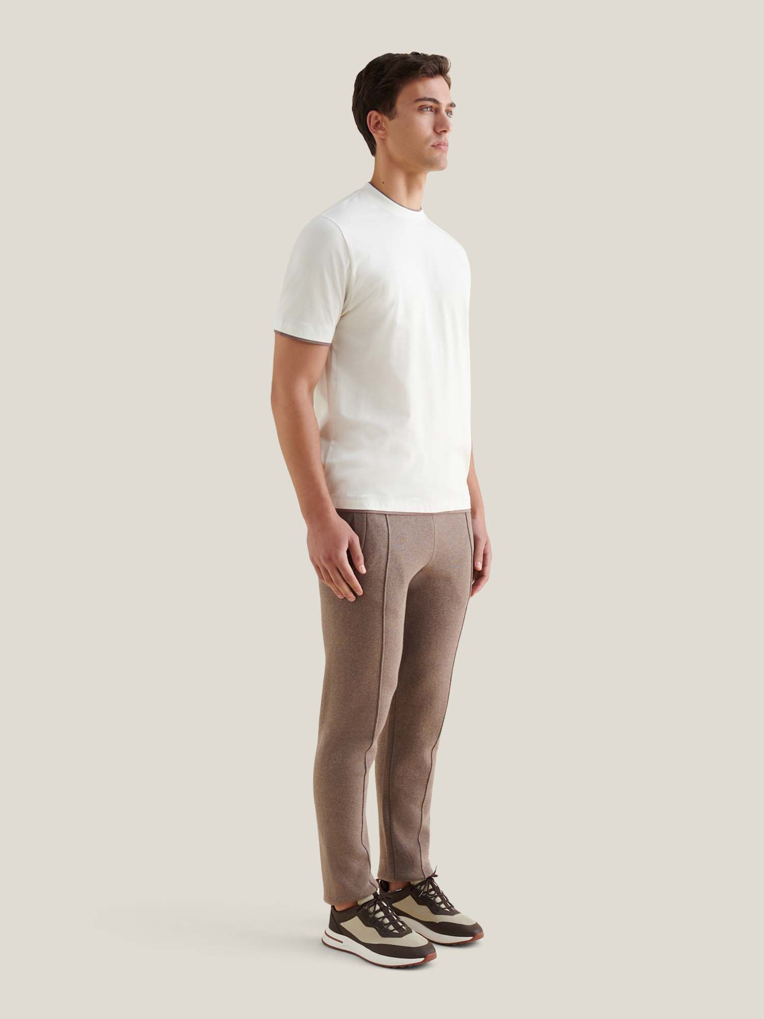 Double Layer T-Shirt in Egret - Soft Cotton Blend for Casual Wear