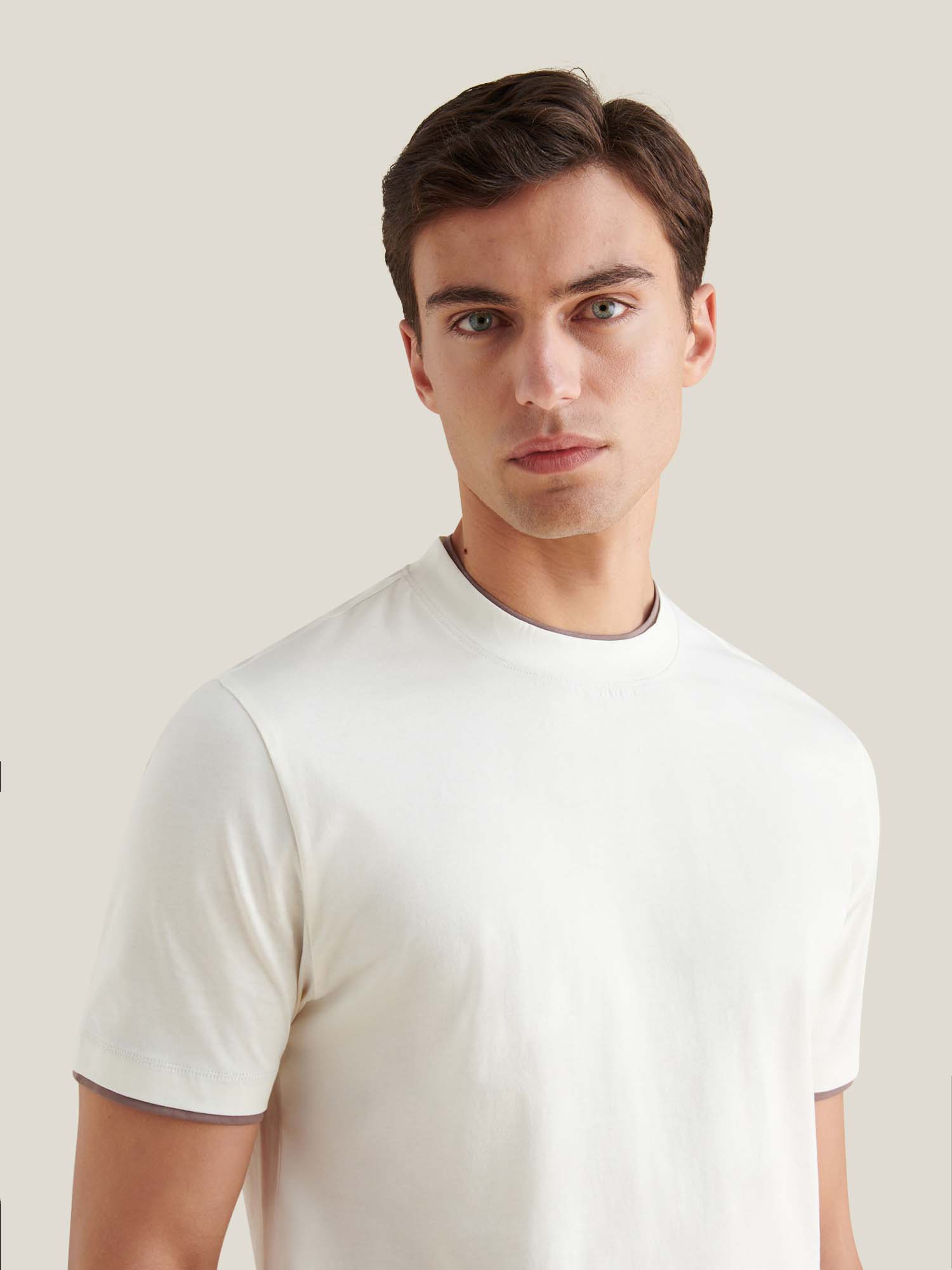 Double Layer T-Shirt in Egret - Soft Cotton Blend for Casual Wear
