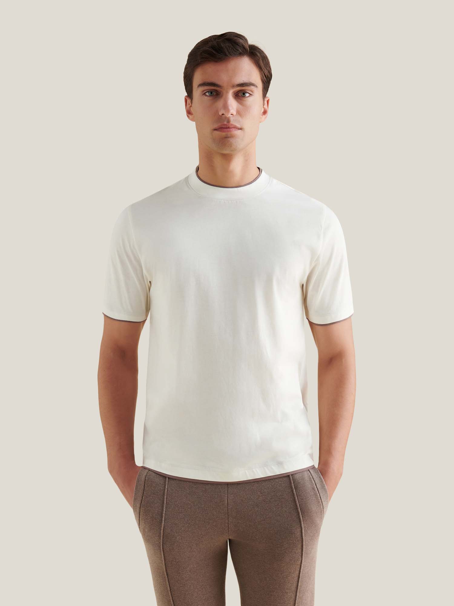 Double Layer T-Shirt in Egret - Soft Cotton Blend for Casual Wear
