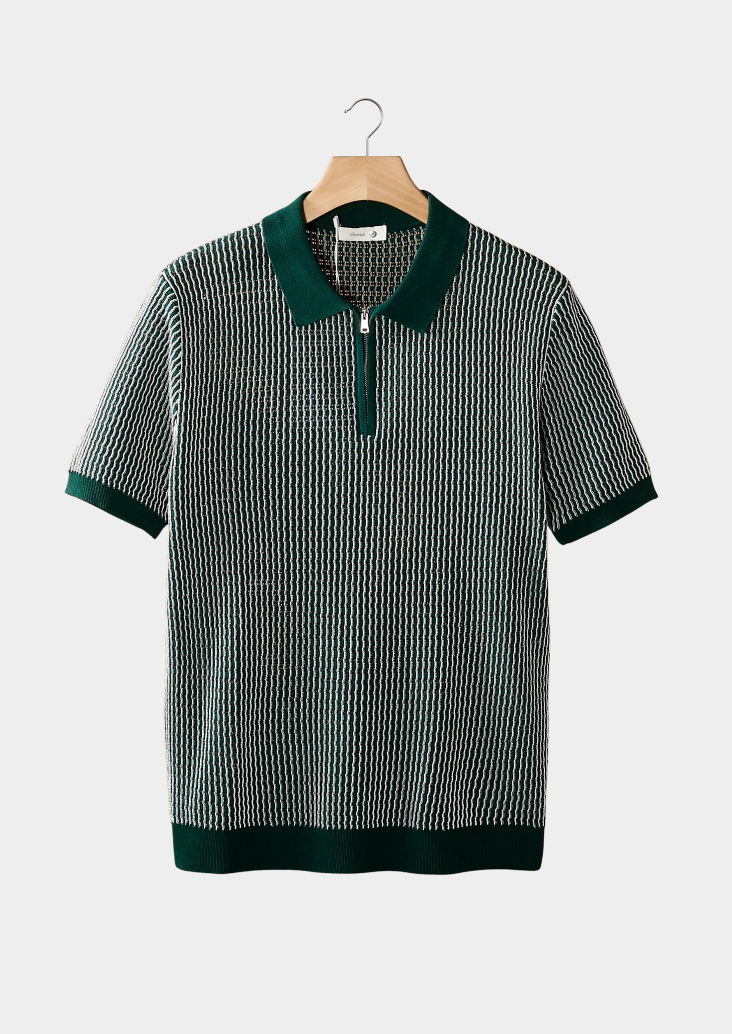 Geometric Textured Zipper Polo Shirt for Men - Casual Wear, Short Sleeve