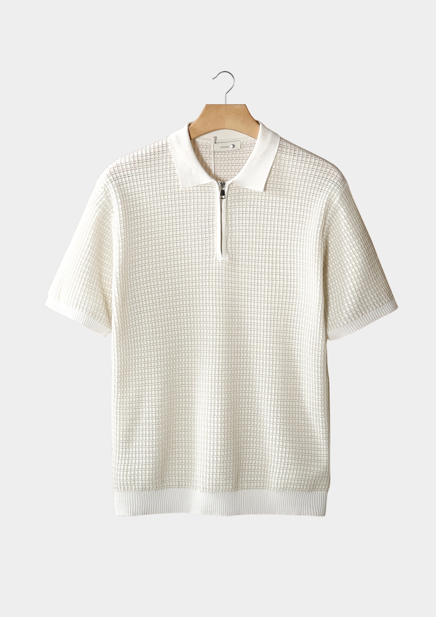 Geometric Textured Zipper Polo Shirt for Men - Casual Wear, Short Sleeve