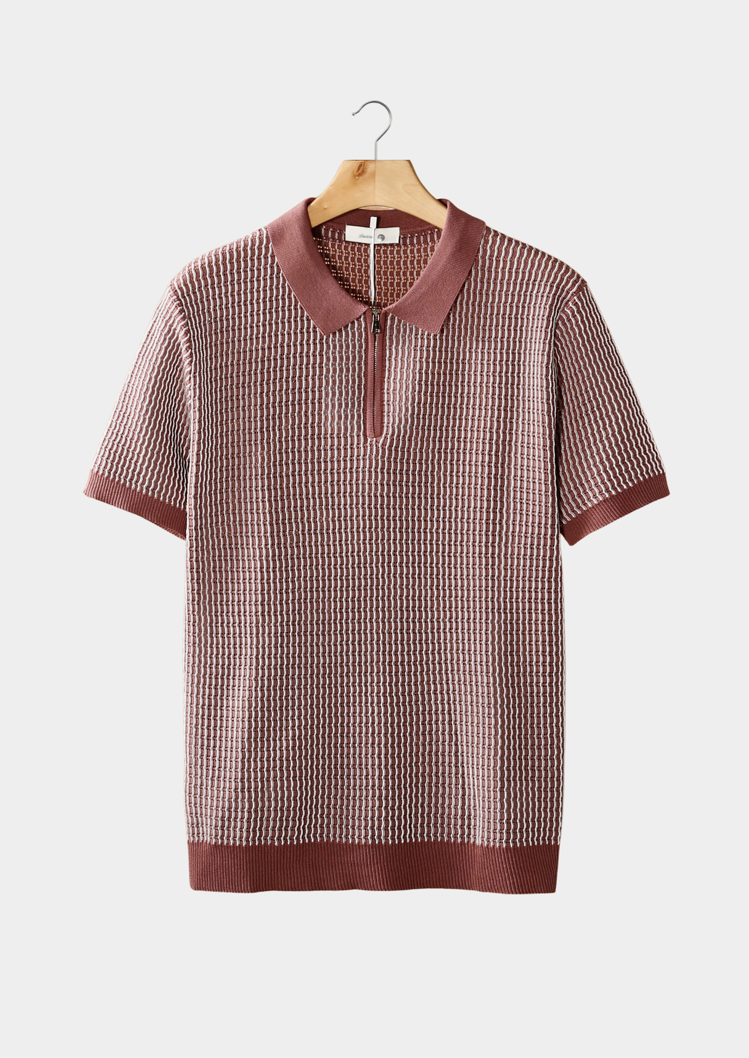 Geometric Textured Zipper Polo Shirt for Men - Casual Wear, Short Sleeve