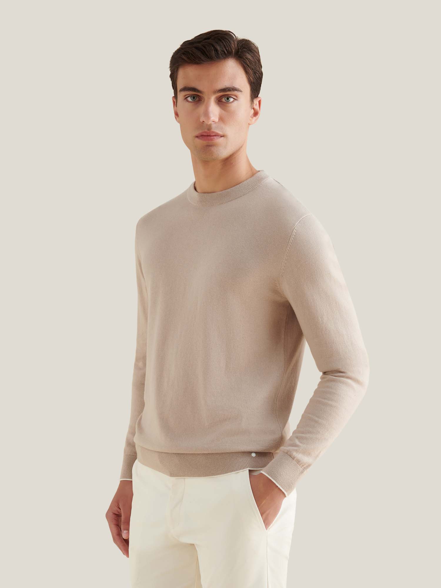 Jersey Knit Crew Sweater in Simply Taupe for Casual Wear