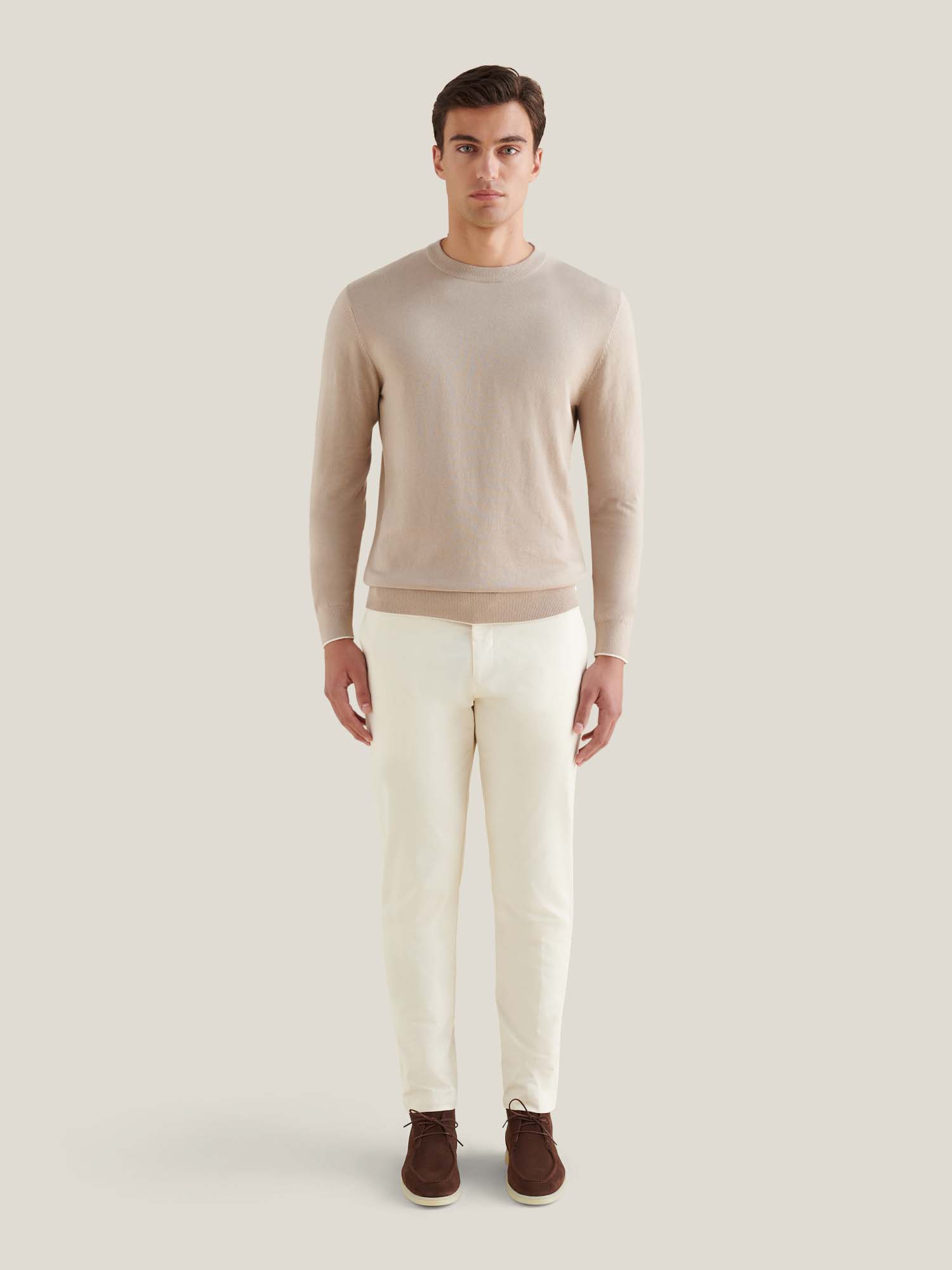 Jersey Knit Crew Sweater in Simply Taupe for Casual Wear