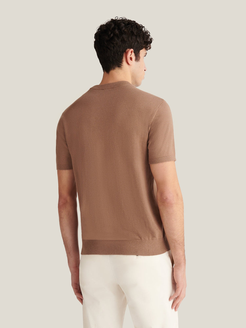 Knitted T-Shirt in Caribou Color - Soft Cotton Casual Wear for Everyday Use