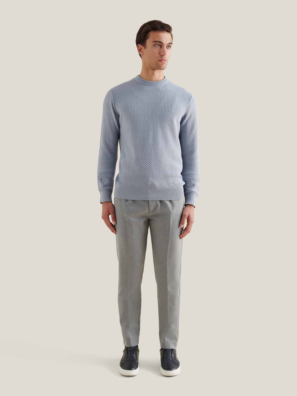 Light Grey Marl Flannel Drawstring Trousers for Casual Wear