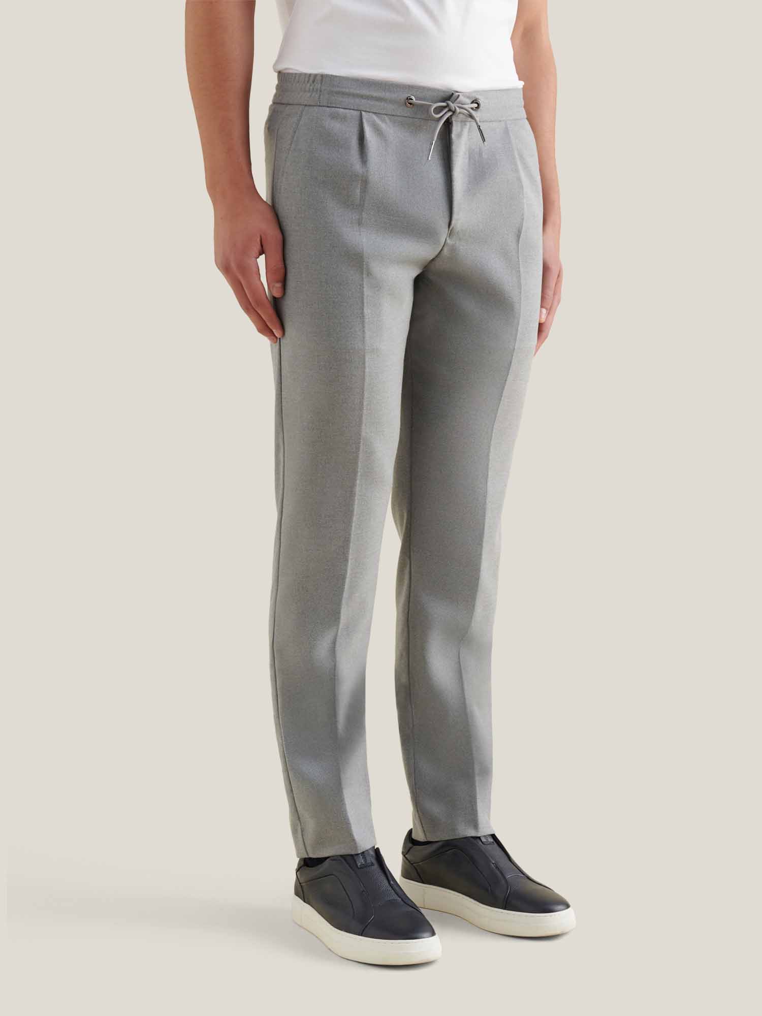 Light Grey Marl Flannel Drawstring Trousers for Casual Wear