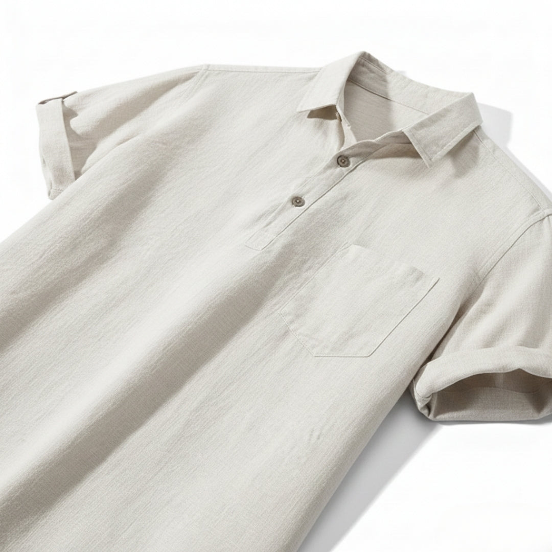 Linen Polo Shirt for Men - Casual Short Sleeve Top for Warm Weather Wear