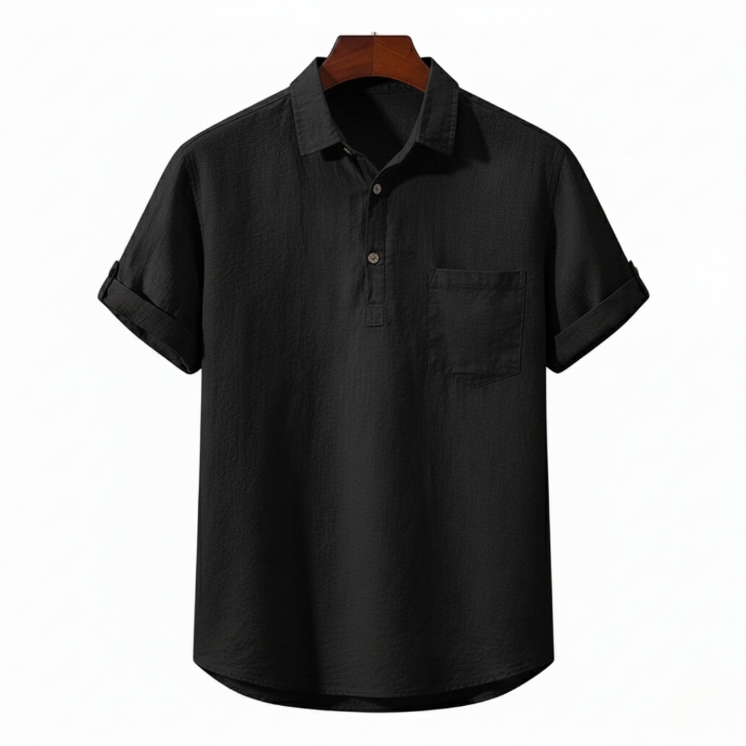 Linen Polo Shirt for Men - Casual Short Sleeve Top for Warm Weather Wear