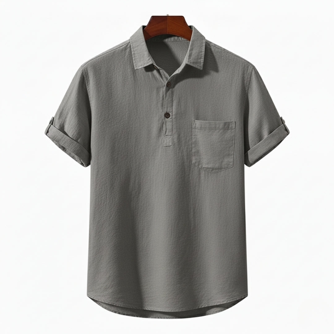 Linen Polo Shirt for Men - Casual Short Sleeve Top for Warm Weather Wear