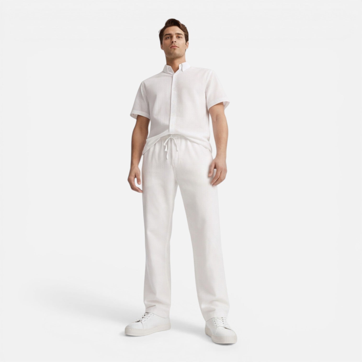 Men's Casual Short Sleeve Shirt and Pants Set - Lightweight Cotton Outfit