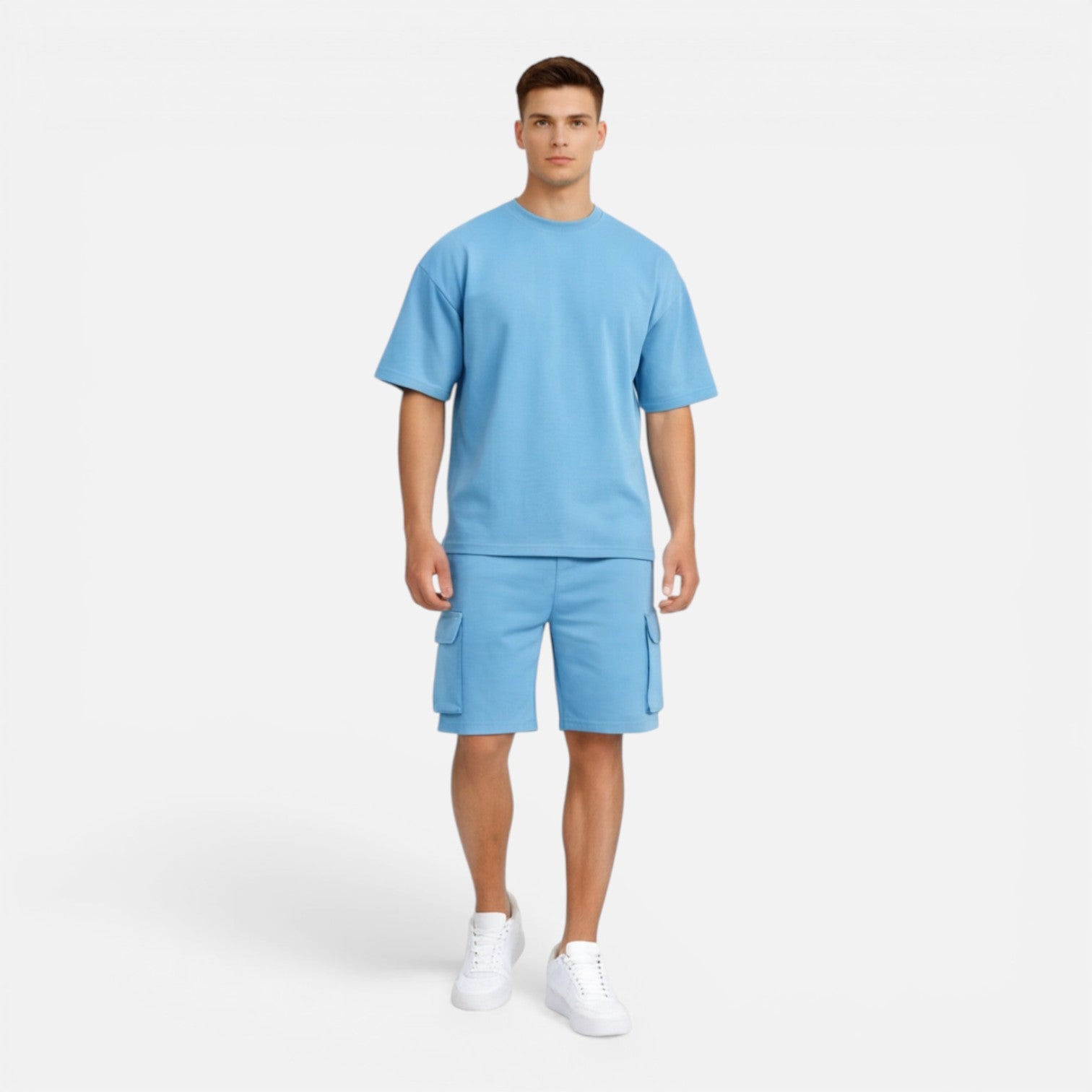 Men’s Casual Summer T-Shirt and Cargo Shorts Set - Comfortable Cotton Outfit