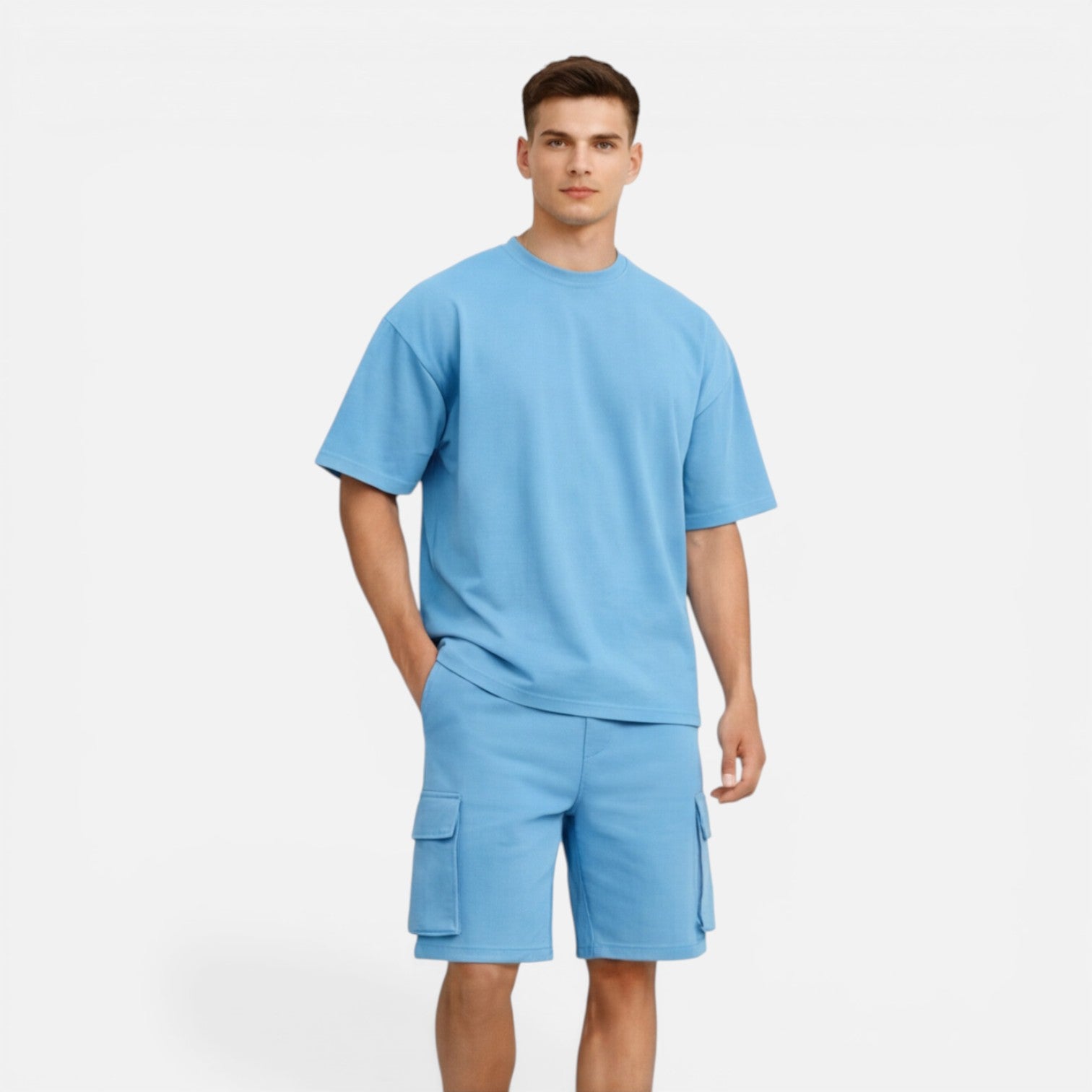 Men’s Casual Summer T-Shirt and Cargo Shorts Set - Comfortable Cotton Outfit
