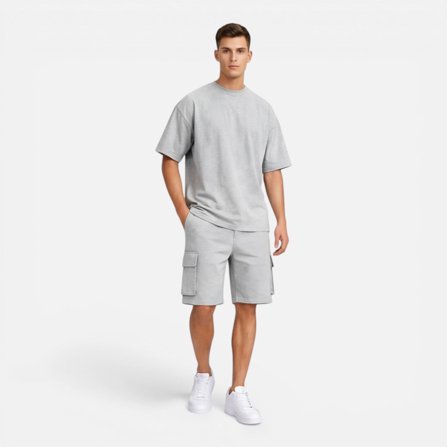 Men’s Casual Summer T-Shirt and Cargo Shorts Set - Comfortable Cotton Outfit