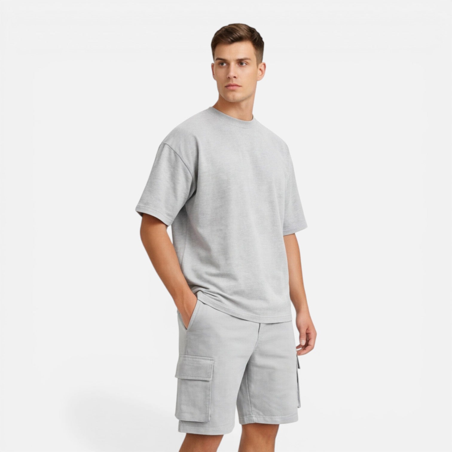 Men’s Casual Summer T-Shirt and Cargo Shorts Set - Comfortable Cotton Outfit
