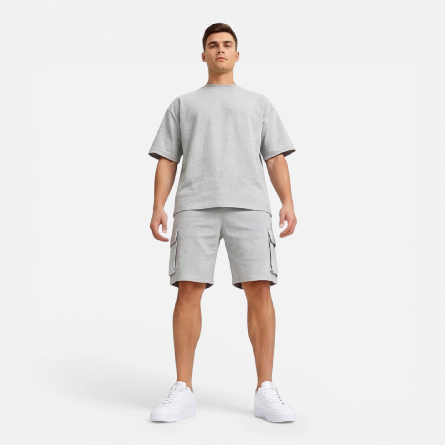 Men’s Casual Summer T-Shirt and Cargo Shorts Set - Comfortable Cotton Outfit