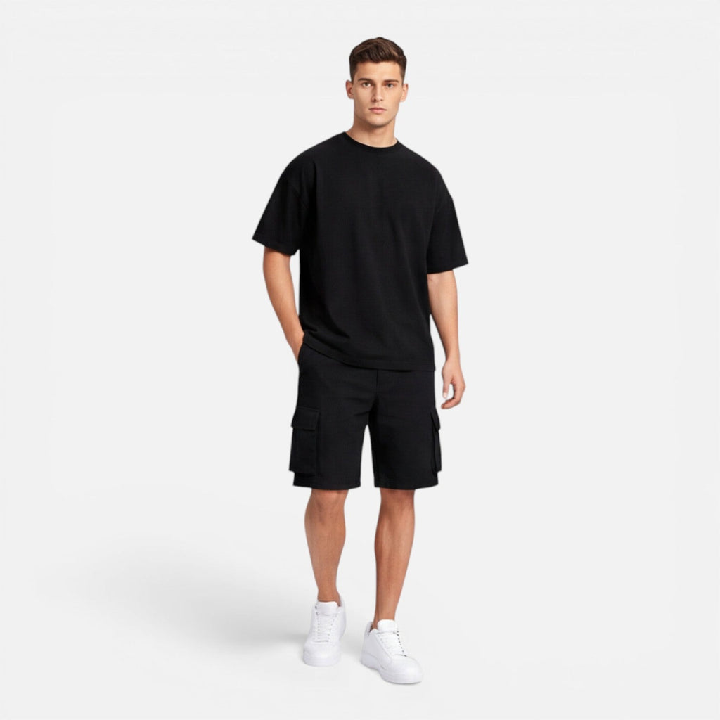 Men’s Casual Summer T-Shirt and Cargo Shorts Set - Comfortable Cotton Outfit