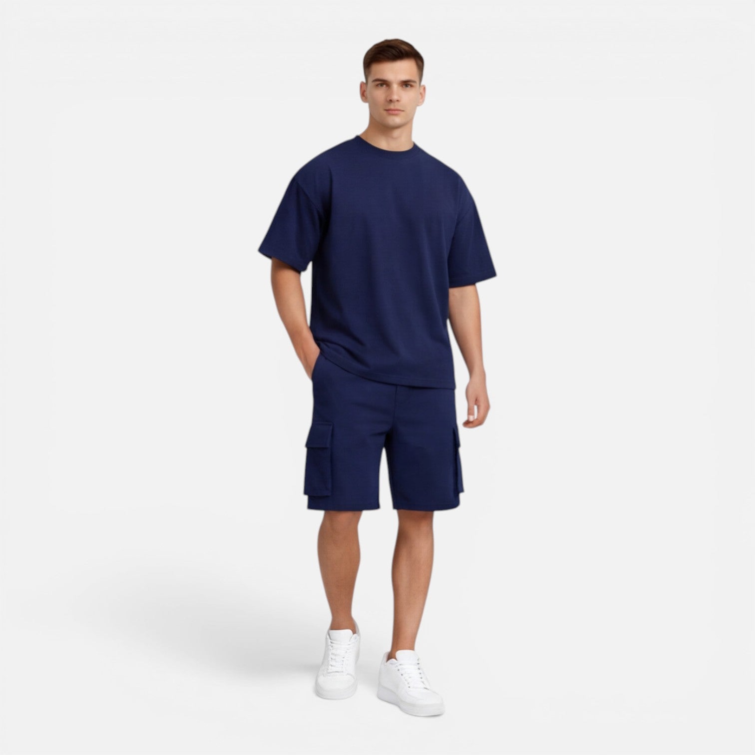 Men’s Casual Summer T-Shirt and Cargo Shorts Set - Comfortable Cotton Outfit