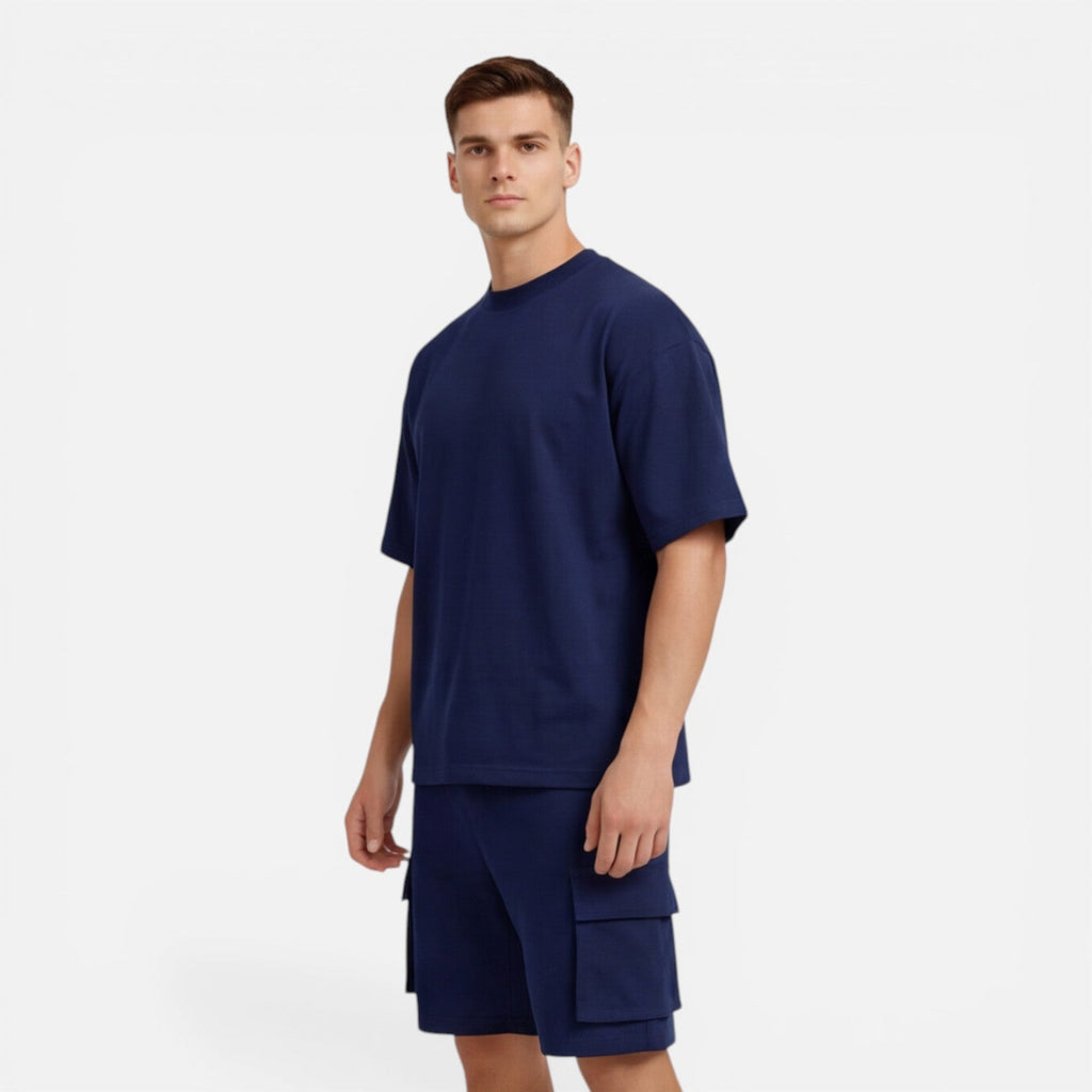 Men’s Casual Summer T-Shirt and Cargo Shorts Set - Comfortable Cotton Outfit