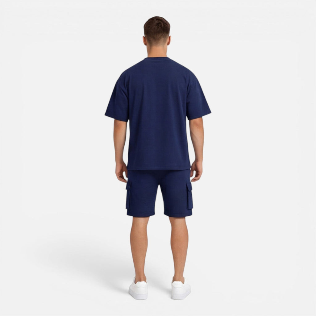 Men’s Casual Summer T-Shirt and Cargo Shorts Set - Comfortable Cotton Outfit