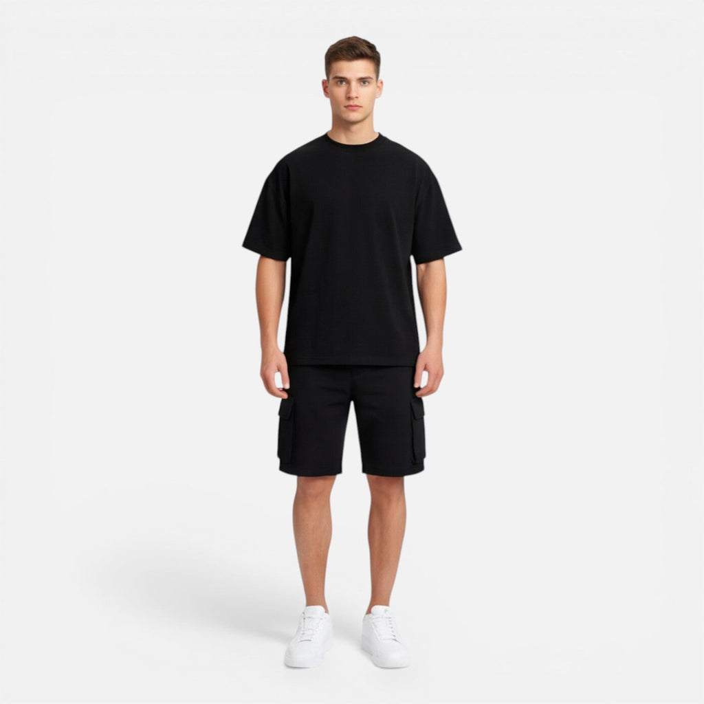 Men’s Casual Summer T-Shirt and Cargo Shorts Set - Comfortable Cotton Outfit