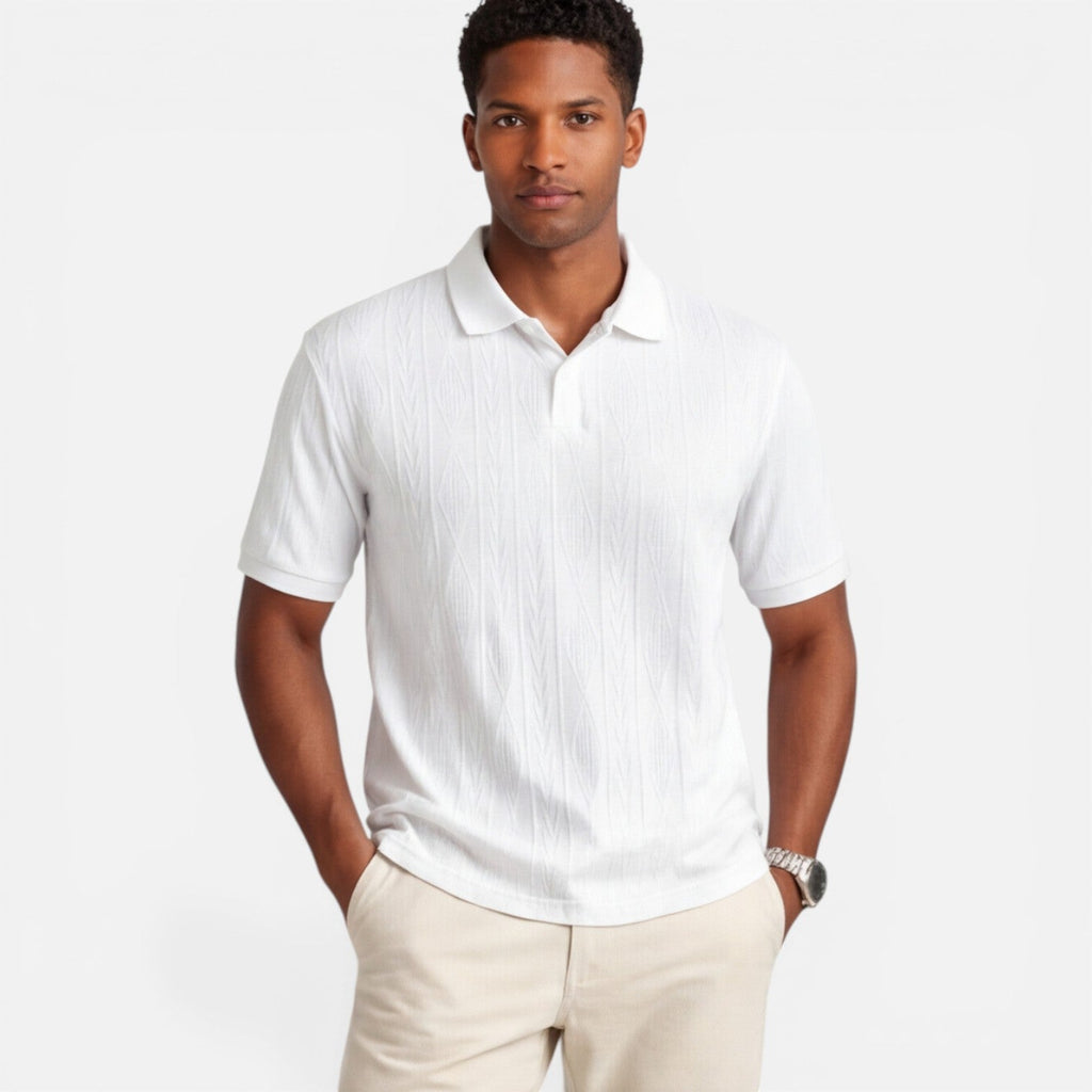 Men's Jacquard Knit Polo Shirt | Breathable Slim Fit Casual Wear