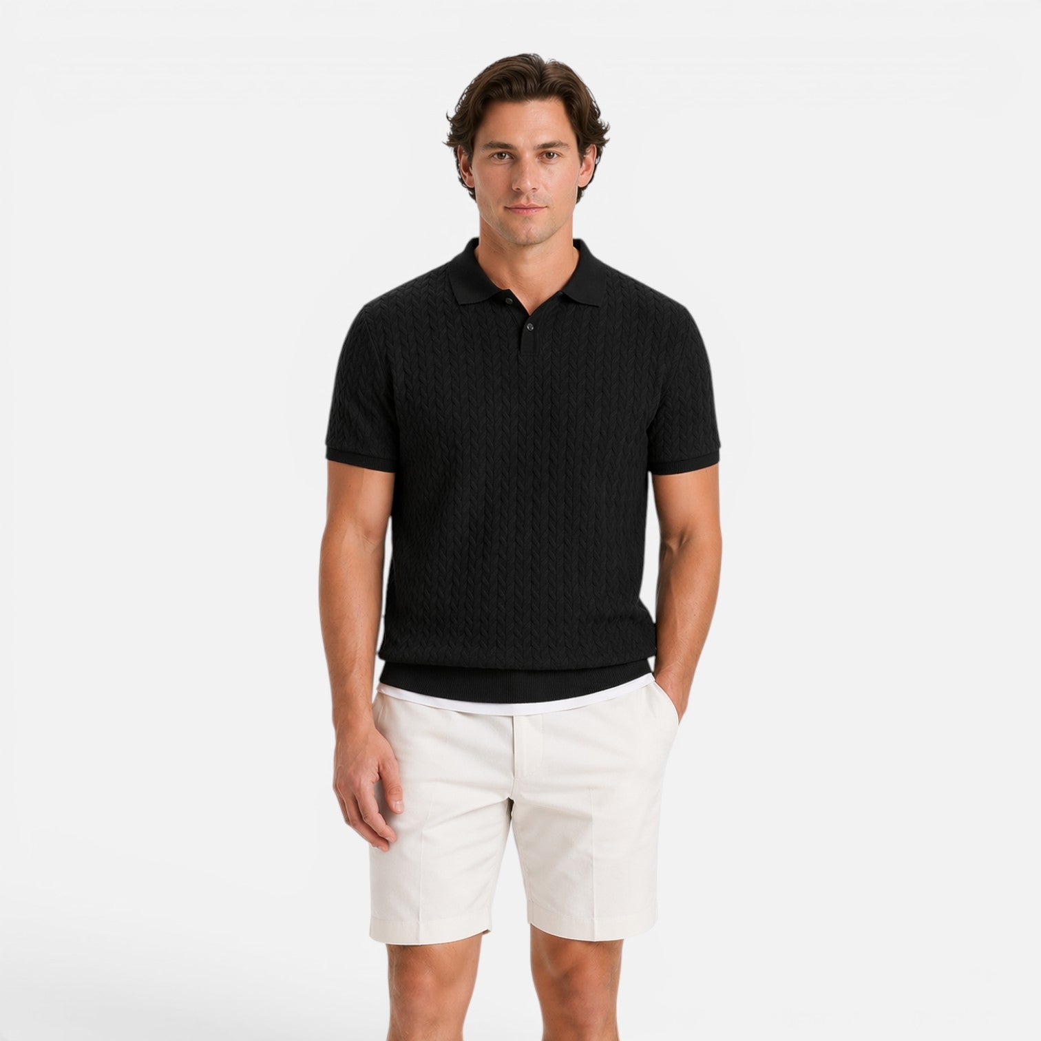 Men's Knit Polo Shirt | Textured Breathable Fabric | Regular Fit for Casual Wear