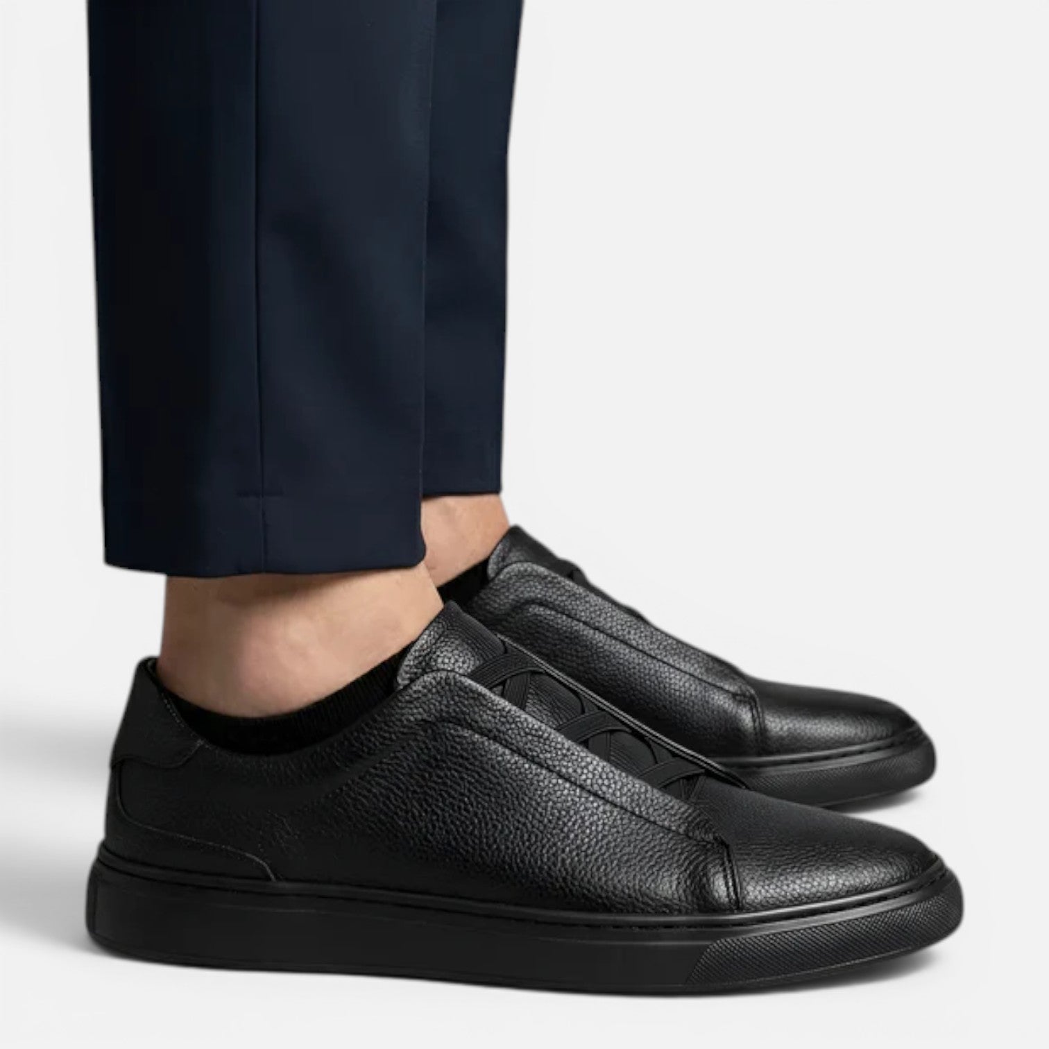 Men's Leather Sneakers with Elastic Laces | Non-Slip Comfortable Casual Shoes