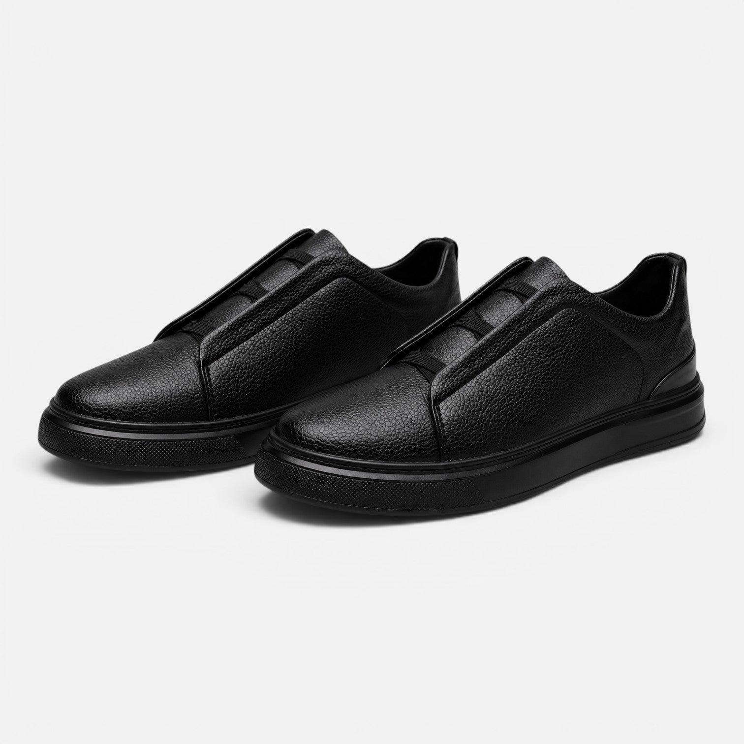 Men's Leather Sneakers with Elastic Laces | Non-Slip Comfortable Casual Shoes