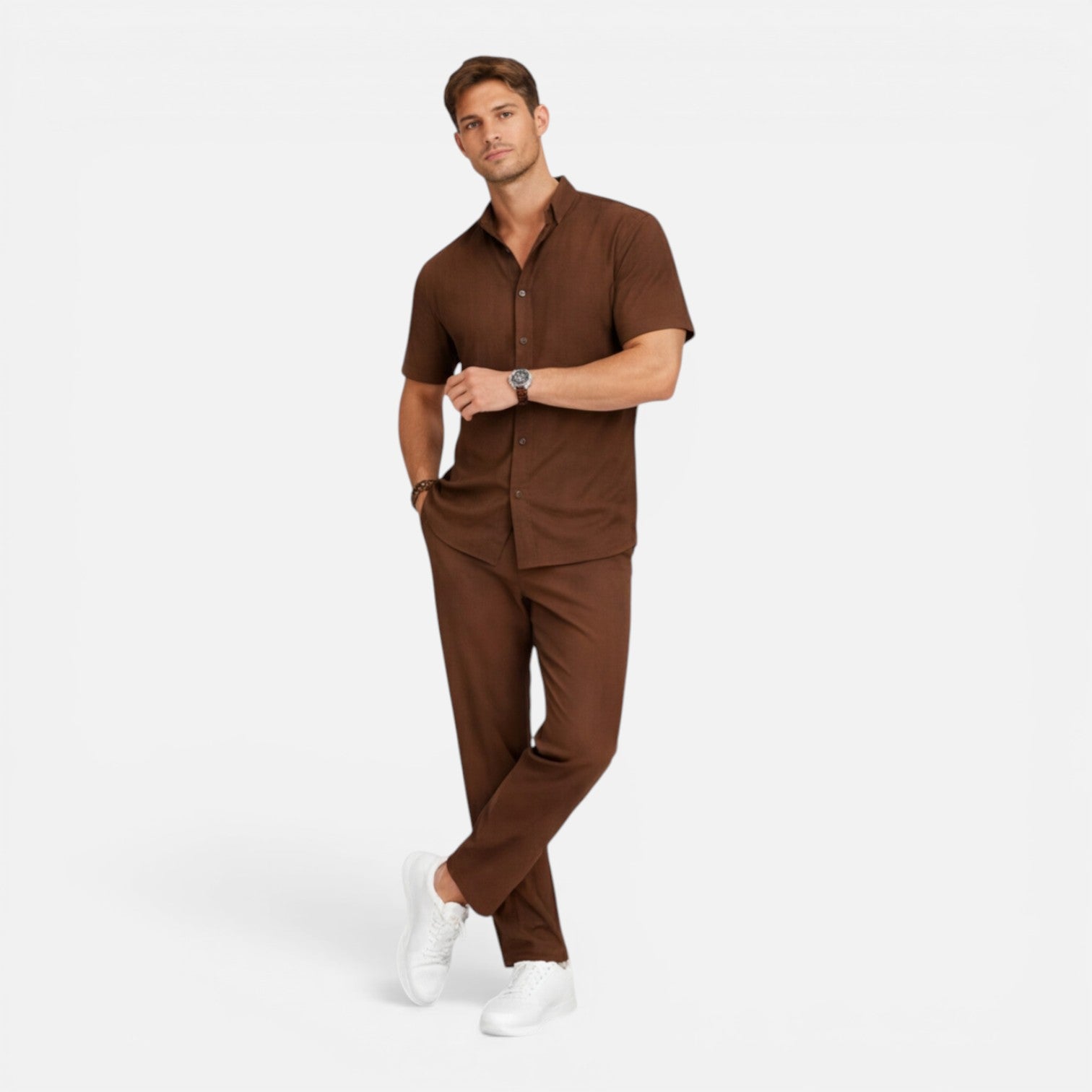 Men's Lightweight Co-Ord Set - Short Sleeve Shirt and Trousers for Casual Wear