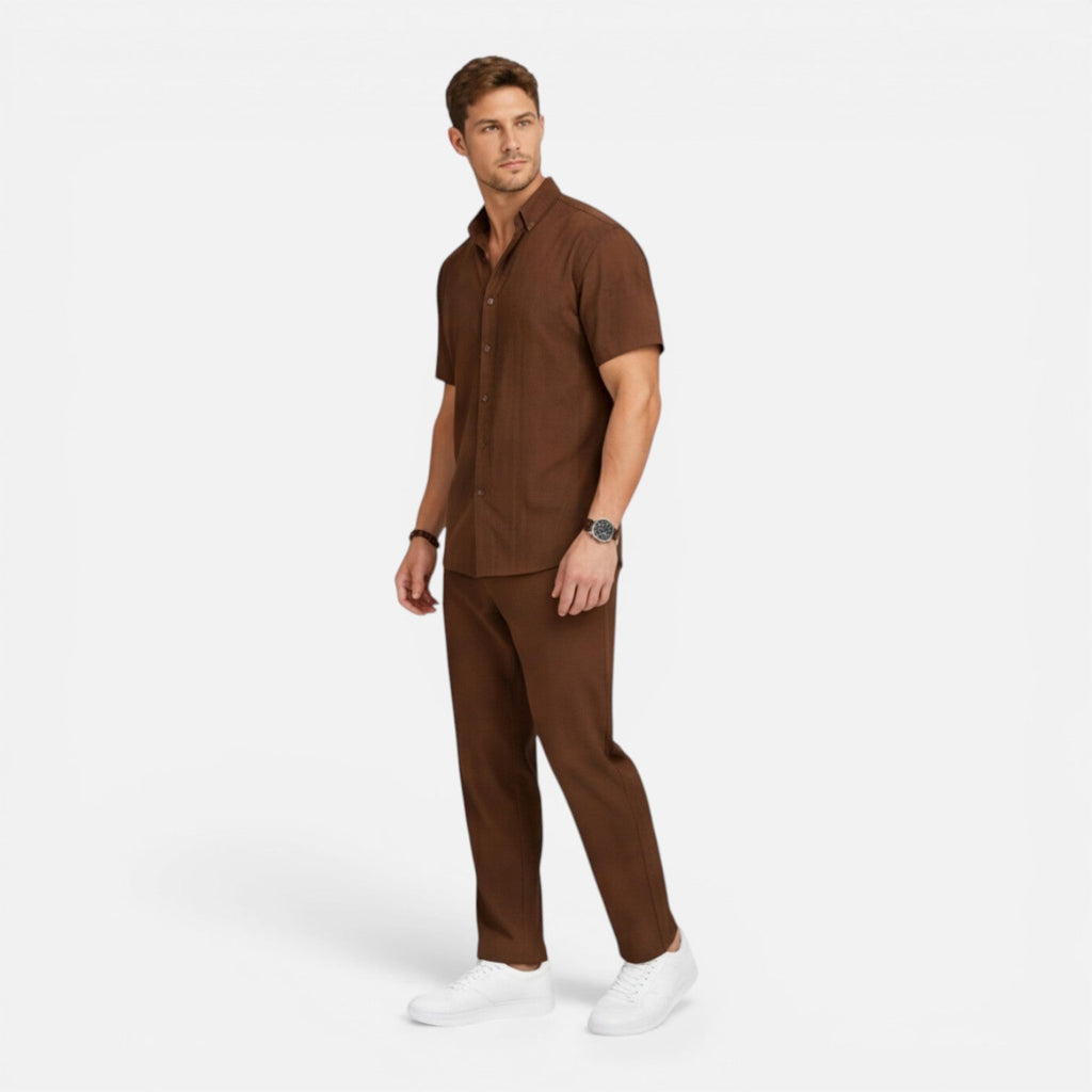 Men's Lightweight Co-Ord Set - Short Sleeve Shirt and Trousers for Casual Wear