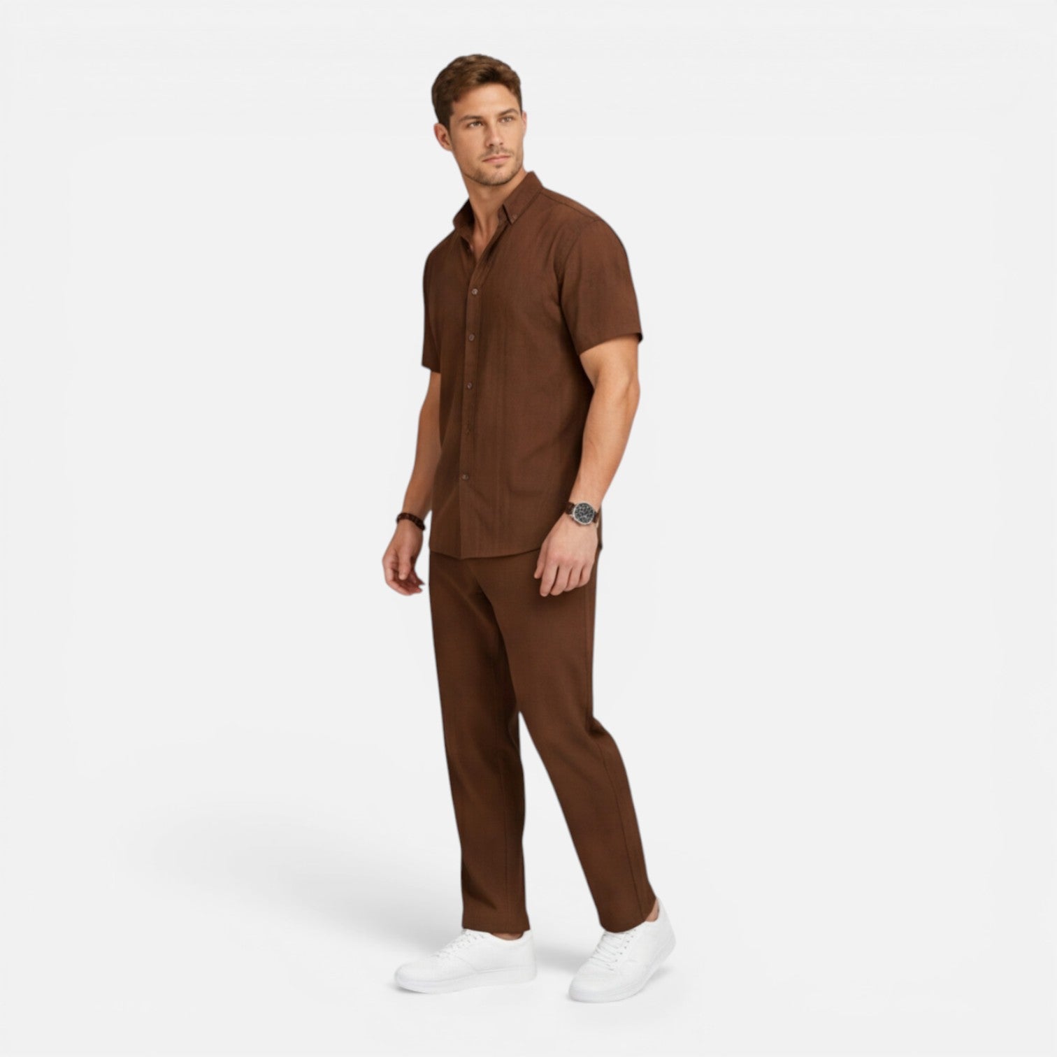 Men's Lightweight Co-Ord Set - Short Sleeve Shirt and Trousers for Casual Wear