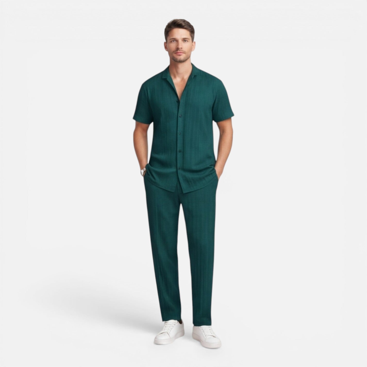 Men's Lightweight Co-Ord Set - Short Sleeve Shirt and Trousers for Casual Wear
