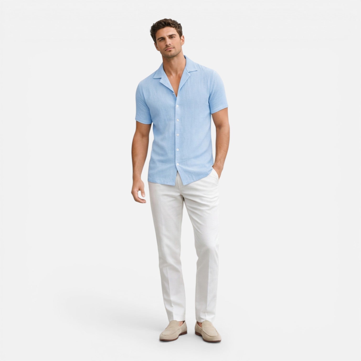 Men's Lightweight Linen Cotton Blend Short Sleeve Shirt - Breathable Casual Wear