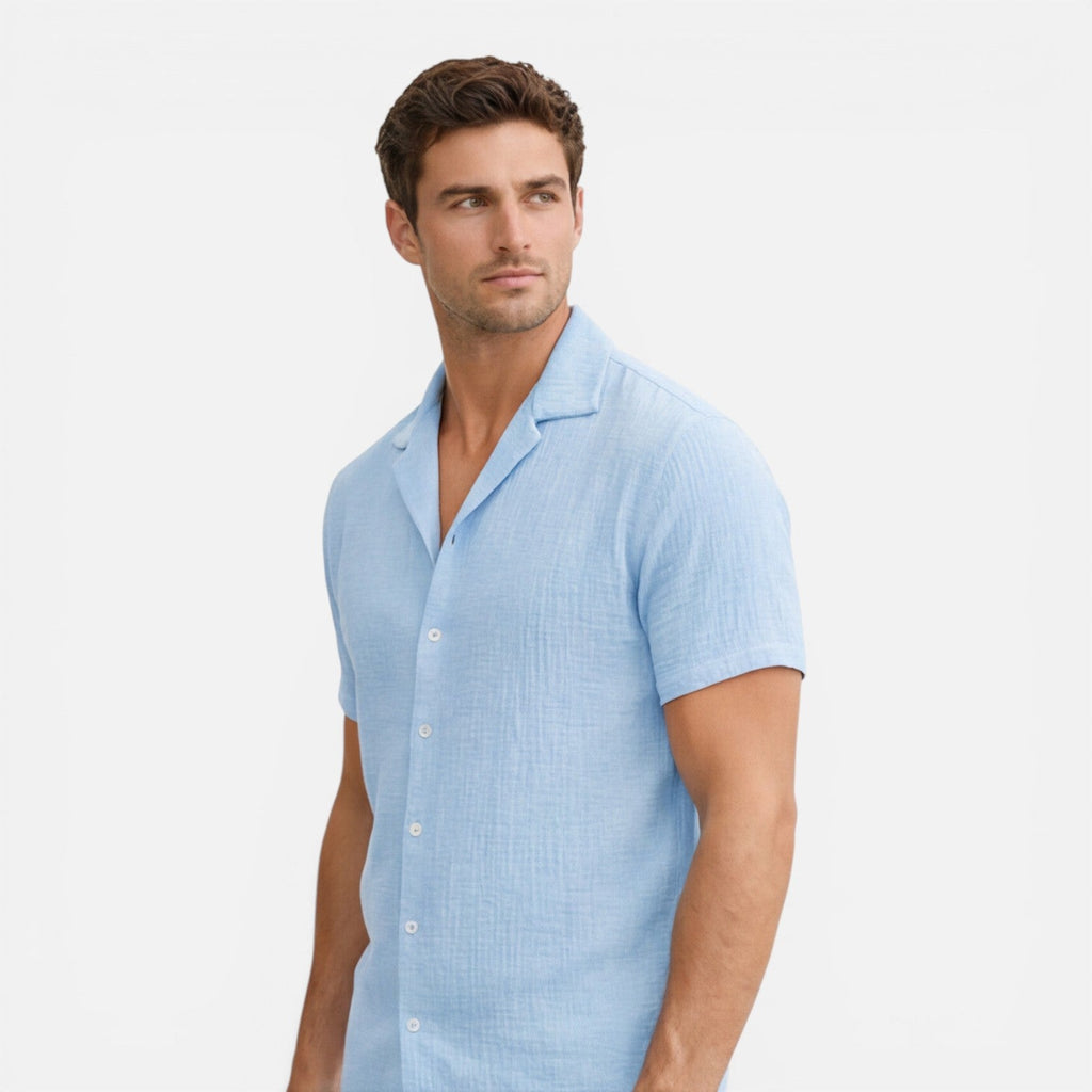 Men's Lightweight Linen Cotton Blend Short Sleeve Shirt - Breathable Casual Wear